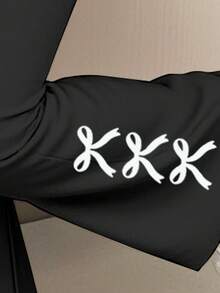 少女休闲可爱甜美迷你波点蝴蝶结图案优雅芭蕾舞风格宽松圆领卫衣和喇叭裤两件套，适合秋冬季节，适合外出和返校穿着 - 彩色 - 查看 5