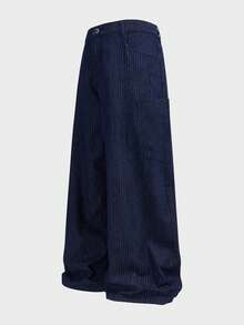 EASEVO Plus Size Men's Striped Pocket Wide Leg Loose Casual Jeans - Blue - View 2