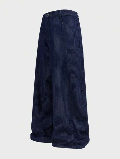 EASEVO 加大码男士条纹口袋阔腿宽松休闲牛仔裤