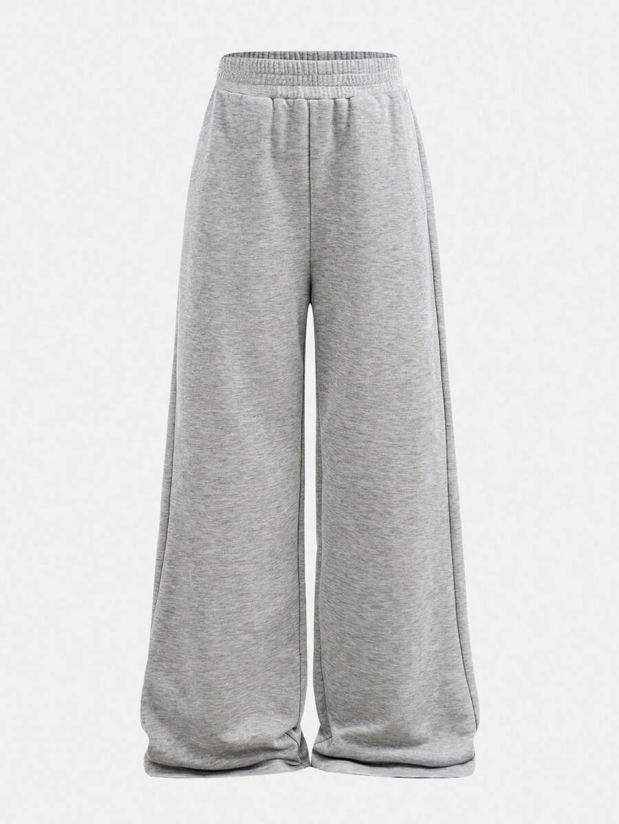 Girlism Tween Girl Loose Fit Pocket Decor Wide Leg Pants, Light Gray - Light Grey - View 1