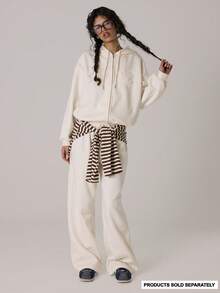 MUSERA Drawstring  Applique Wide Leg Co-Ord Tracksuit Joggers Only Casual Cute Autumn Winter Cosy Lounge Coco Cloud - Cream - View 2