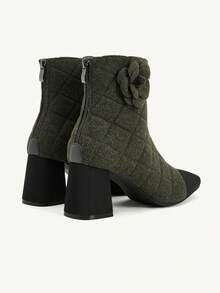 CUCCOO CHICEST 女士时尚优雅通勤3D花卉装饰厚底高跟踝靴 - 軍綠色 - 查看 11