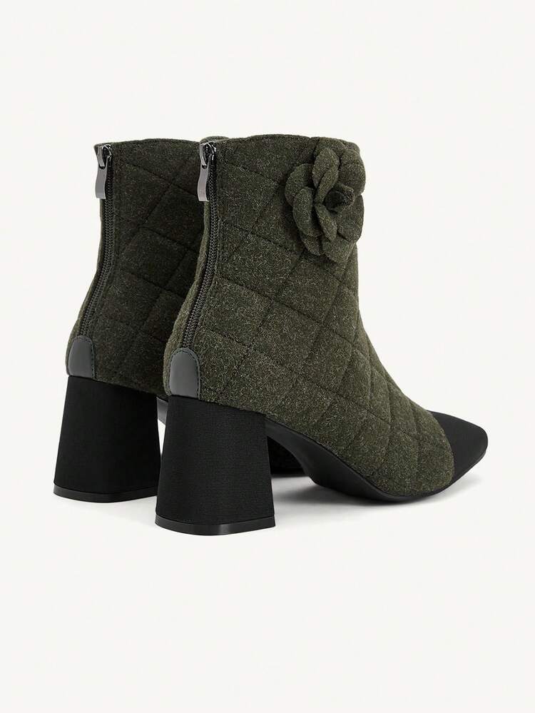 CUCCOO CHICEST Women's Fashionable Elegant Commuter 3D Floral Decor Chunky High Heel Ankle Boots For Christmas