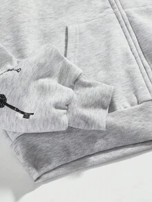 ROMWE Avant Street Casual Y3K Sexy Chain Print Lightweight Grey Open Front Sweatshirt For Women - Light Grey - View 5