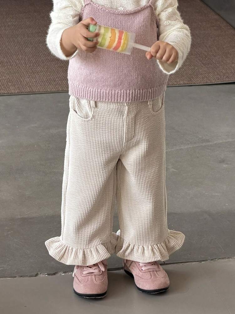 Toddler Girls' Casual Textured Flare Pants, Solid Color