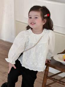 DAZY 女婴/幼儿可爱荷叶边长袖衬衫，春夏款 - 白色 - 查看 8