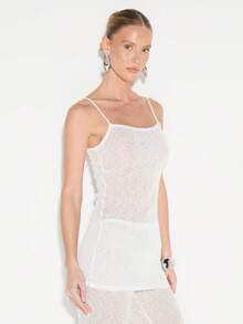 KIZN Áo ôm sát dáng dài, dây mảnh, đính sequin lấp lánh, hoàn hảo cho các buổi tiệc tối và những dịp đặc biệt. - trắng - Xem 6