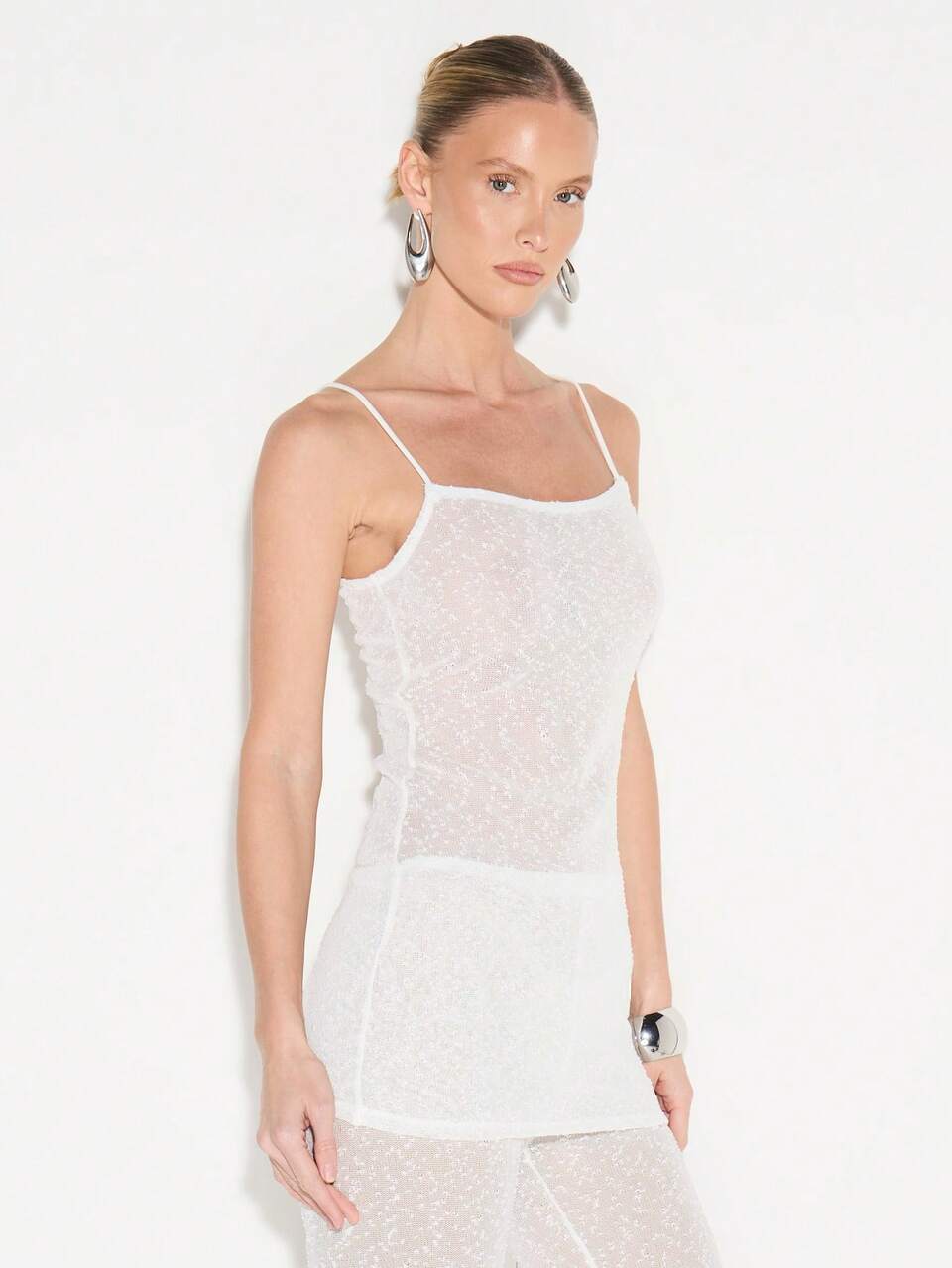 KIZN Sequined Spaghetti Strap Bodycon Longline Top With Sparkle Texture Perfect For Party Evening Special Occasions