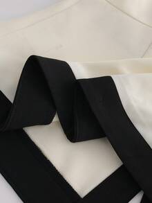 SHEIN Franclia 女款黑白對比色收腰短版襯衫，優雅夏季法式風格辦公室女裝時尚專業西裝外套 - 杏色 - 查看 7