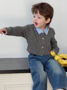 DAZY Toddler Boys' Contrast Color Collar Long Sleeve Sweatshirt, Autumn/Winter - Grey - View 1