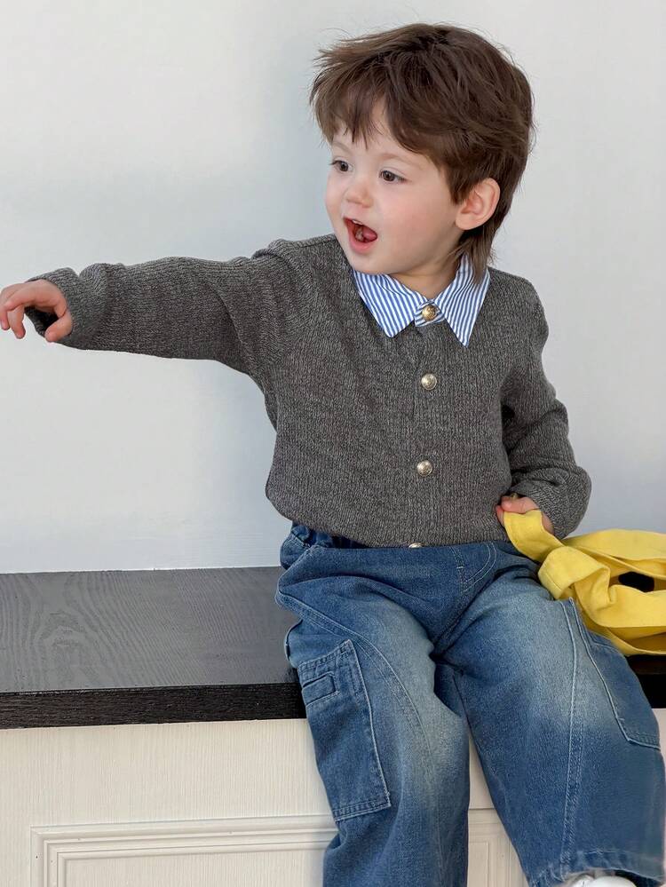 Toddler Boys' Contrast Color Collar Long Sleeve Sweatshirt, Autumn/Winter