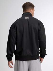 Sweat-shirt-shirt décontracté à manches longues avec fermeture éclair et imprimé lettres pour hommes - Noir - Voir 2