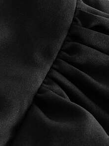 SHEIN CURVE+ Plus Size Women's Summer Solid Black Round Neck Puff Sleeve Elegant Chic Dress, Suitable For Elegant Parties, Outings, Social Occasions, Formal Events, Business, Banquets, Spring Formal Dresses, Vacation, Office Wear, Commuting