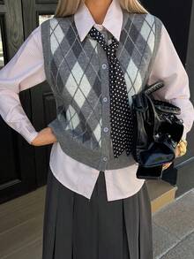 DAZY Women's Plaid Sleeveless Casual Sweater Vest, Autumn/Winter