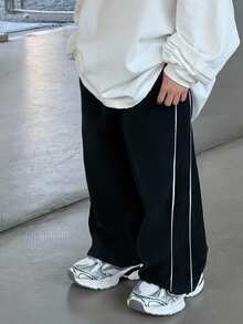 1pc Young Boys' Casual Sports Pants, Straight Leg, Soft & Comfortable, With Drawstring Decoration, Suitable For Daily Wear, School, Outdoor, Sports, Spring/Summer/Autumn/Winter - Black - View 1