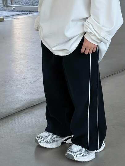 1pc Young Boys' Casual Sports Pants, Straight Leg, Soft & Comfortable, With Drawstring Decoration, Suitable For Daily Wear, School, Outdoor, Sports, Spring/Summer/Autumn/Winter