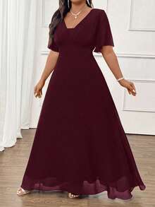 Cravure Robe maxi évasée élégante et décontractée en mousseline de soie froncée à manches courtes avec lien à la taille, polyvalente pour le printemps, l'été et l'automne, noire, grande taille - Rouge foncé - Voir 9