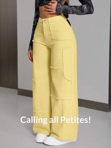 SHEIN PETITE Women's Solid Color Casual Jeans - Yellow - View 7