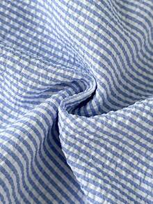 SHEIN Váy không tay cổ Peter Pan họa tiết kẻ sọc dễ thương, màu sắc tương phản dành cho bé gái, thích hợp cho các buổi đi chơi mùa xuân/hè, tụ tập, tiệc tùng, kỳ nghỉ và mặc hàng ngày - Màu xanh lam - Xem 7