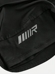 SHEIN Teen Boys' Minimalist Contrast Letter Graphic Layered Sports Shorts, Casual Sporty Comfortable Versatile Soft Fabric Suitable For Daily Wear, School, Outings, Outdoor Activities, Swimming, Beach Parties, Spring/Summer - Black - View 6