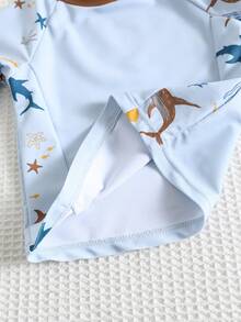 SHEIN 3件套男女宝宝休闲夏季度假椰树印花长袖短裤套装，含配套遮阳帽，适合春夏季穿着，居家、外出、旅行、海滩、泳池、派对等场合。 - 彩色 - 查看 7