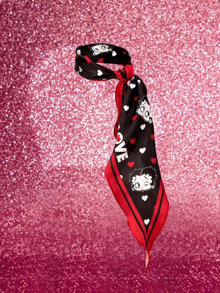Betty Boop x SHEIN Stylish Sweet Black Smooth Soft Satin Rhombus Headband Polka Dot Headscarf Silk Scarf, Suitable For Hair Styling With Gifts Outdoor Travel, Love, Love, Kiss,Gift Ideas,Party,Holiday,Valentine's Day - Multicolor - View 1