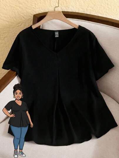 Rusticease Plus Size V-Neck Ruched Summer Short Sleeve Casual Solid Top,Country Casual Vacation,Simple And Fashionable For Everyday Wear,Gifts For Mother,Bohemian,Springbreak,Rave,Country,Teacher