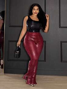 Slaydiva Quần vải PU họa tiết ôm dáng đơn giản màu đỏ rượu vang, cạp cao, mẫu mới thu đông 2025 dành cho nữ, thích hợp cho các bữa tiệc, trang phục rave, trang phục Halloween, trang phục Giáng sinh, đi chơi đêm, trang phục câu lạc bộ gợi cảm cho phụ nữ, trang phục ăn trưa muộn cho phụ nữ - Đỏ - Xem 4