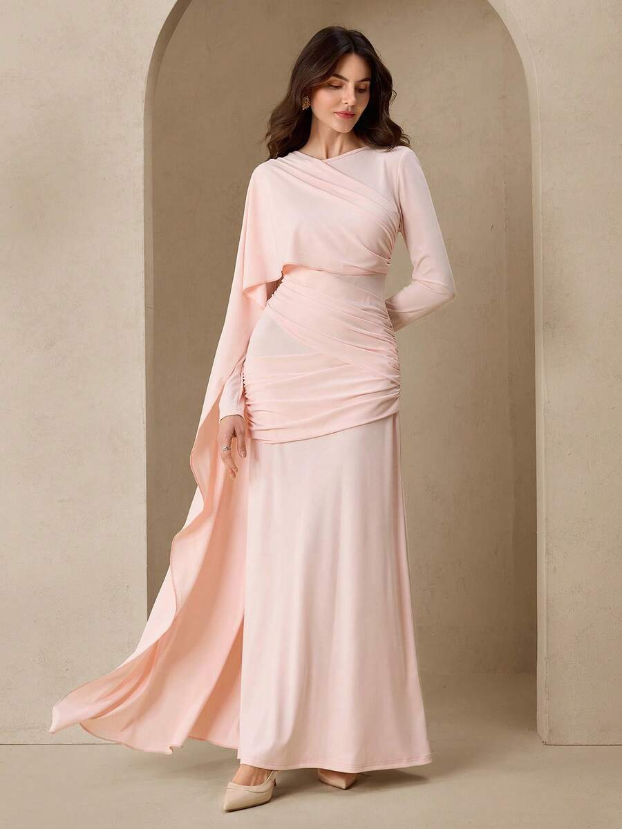Graceveil 女士粉色修身连衣裙，披肩领设计，舒适亲肤，适合日常穿着。