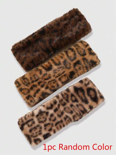 ROMWE Goth 1条复古豹纹毛绒发箍，女士款，保暖配饰，适合日常生活、通勤等场合，颜色随机。