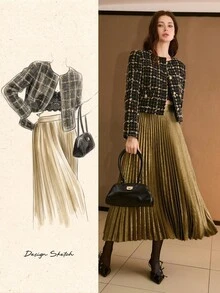 MOTF PREMIUM TWEED PLAID PATTERN SINGLE BREASTED PLACKET CROP JACKET