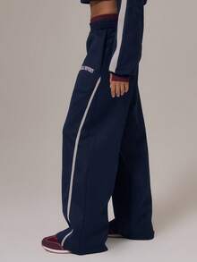 Musera Sport Quần jogger ống rộng cạp trung bình in khẩu hiệu, chỉ bao gồm phần dưới, trang phục thể thao mùa đông, tập gym, tập luyện, chất liệu hợp kim. - Màu xanh hải quân - Xem 3