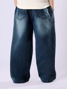 SUMWON 男童套穿式阔腿牛仔裤，抽绳腰带，宽松休闲度假裤 - 藍色 - 查看 2