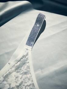 MidnightGlam 大码女士水钻装饰性感蕾丝花卉薄纱丁字裤 - 白色 - 查看 9