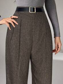 Heiryn 通勤休闲直筒高腰女裤 - 咖啡棕 - 查看 1