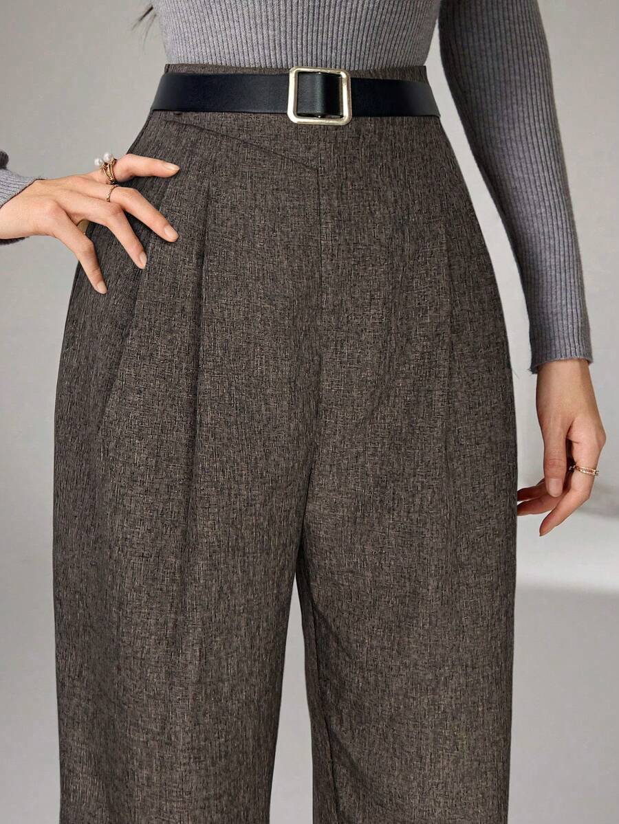 Heiryn 通勤休闲直筒高腰女裤 - 咖啡棕 - 查看 1