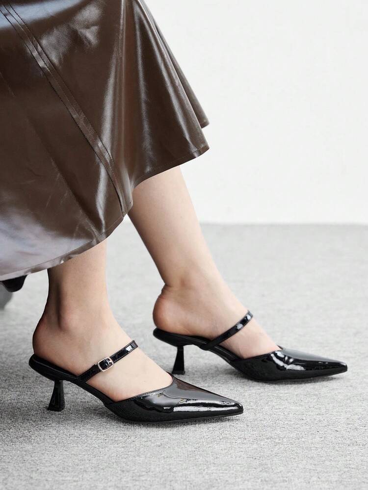 CUCCOO BIZCHIC Women's Pointed Toe Buckle Design Casual Versatile Fashion High Heel Mules For Christmas