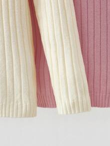 LMoss Kids 2pcs/Set Young Girl Fitted Casual Apricot & Pink Sweater, Spring/Summer - Multicolor - View 5