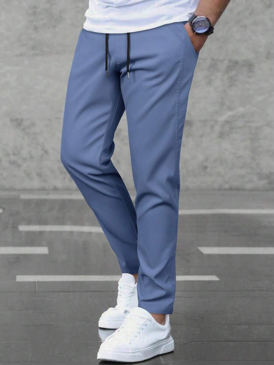 Manfinity Homme Men's Casual Drawstring Waist Solid Color Pants - Royal Blue - View 1