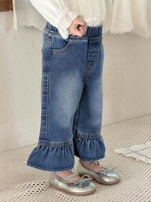 DAZY Baby Girls' Washed Light Denim Flared Jeans Toddler Girls Clothes - Light Wash - View 6