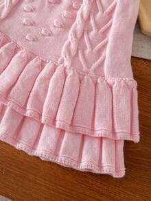 Swobodny, modny, prosty, elegancki i uroczy sweter dla młodej dziewczyny. Różowy wzór, dwuwarstwowy, marszczony sweter z dzianiny, spódnica, miękki i wygodny, odpowiedni na co dzień, odpowiedni na imprezy, odpowiedni na podróż, odpowiedni na wakacje, odpowiedni do domu, odpowiedni do pokoju dziecięcego, odpowiedni na jesień i zimę, Boże Narodzenie, otwarcie szkoły, imprezę, uniwersalna odzież jesienno-zimowa, ubrania dla dziewczynek na festiwale - Różowy - Zobacz 10