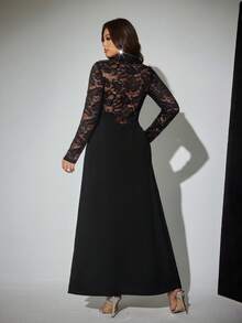 Viva Relle Plus Size Women Elegant Romantic Sexy Lace Backless Blazer Collar Fitted Split Dress, Suitable For Party And Valentine's Day - Black - View 2