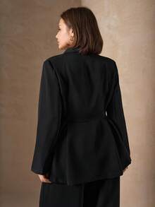 SHEIN Clasi Áo blazer cổ ve đen cỡ lớn dành cho nữ, thích hợp cho mùa thu, mùa đông, đi chơi, công sở, trang phục doanh nhân chuyên nghiệp, trang phục công sở mùa thu. - màu đen - Xem 2