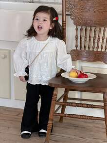 DAZY 女婴/幼儿可爱荷叶边长袖衬衫，春夏款 - 白色 - 查看 9