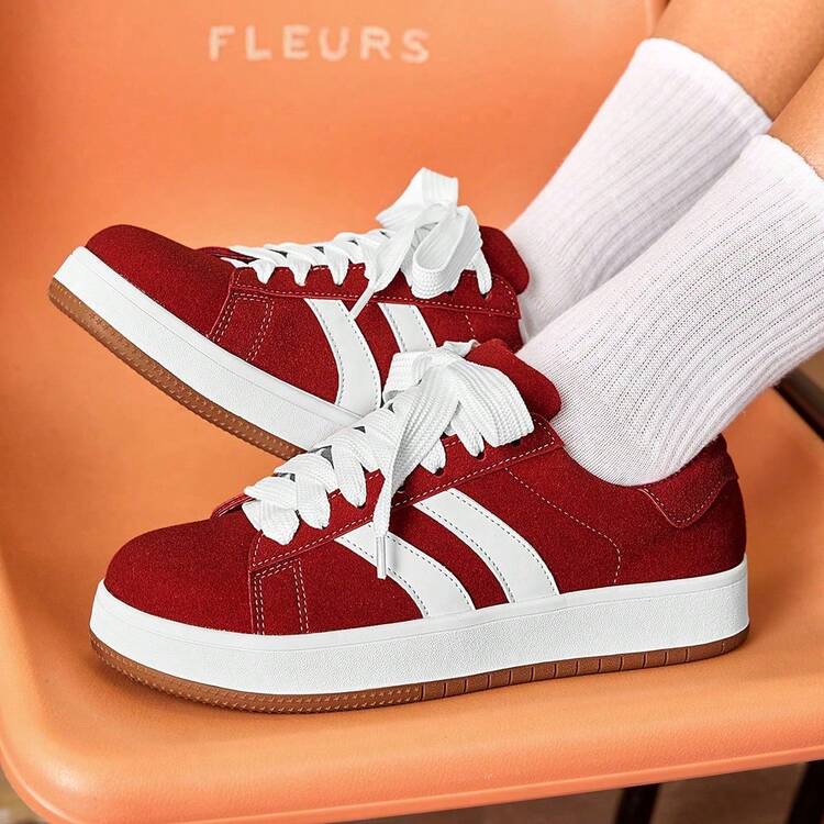 CUCCOO EASI Women's Solid Color Lace-Up Front Casual Sports Shoes For New Year Holiday Vibe Fall And Winter Tainers For Christmas