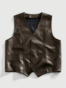 ROMWE MEN Street Life Áo vest da thời trang dạo phố thường ngày dành cho nam - Cà phê nâu - Xem 1
