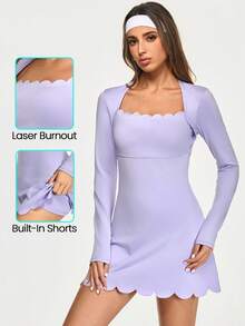 Gameset SHEIN Sport Vestido deportivo de manga larga con cuello de cisne arqueado y pantalones cortos de unicolor para mujer - Púrpura malva - Ver 1