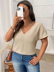 EMERY ROSE Plus Size Women Backless Woven Casual Crop Top, Summer - Apricot - View 2