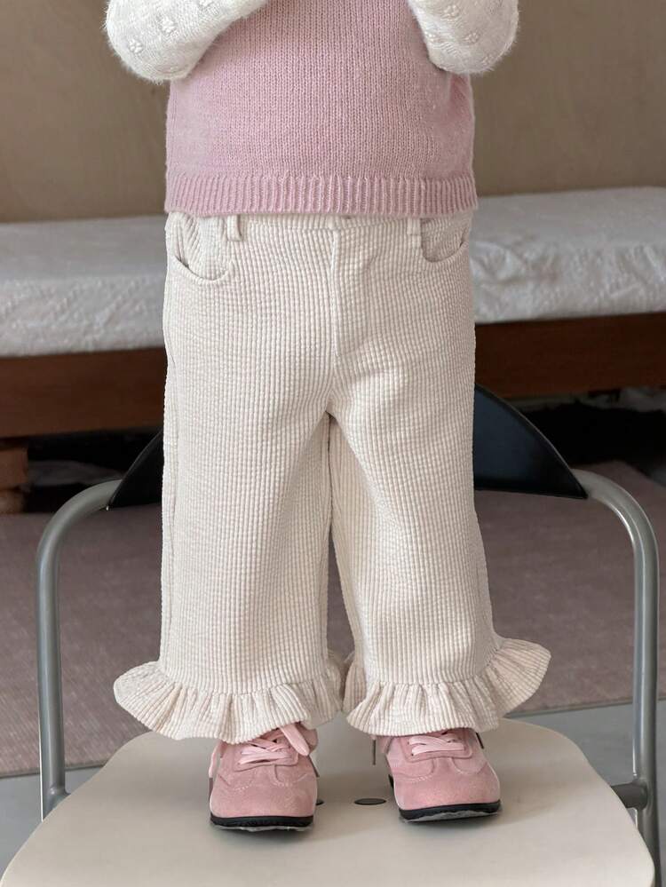Toddler Girls' Casual Textured Flare Pants, Solid Color