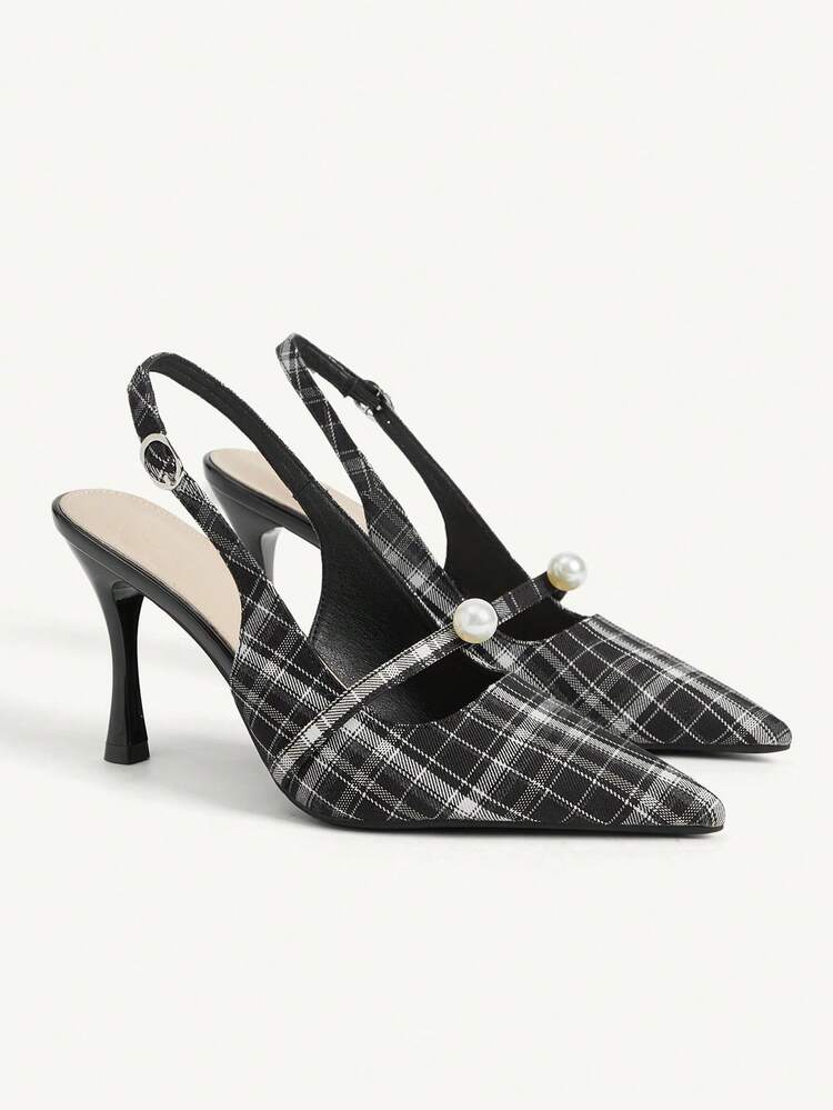 CUCCOO CHICEST Women's Elegant Plaid Pointed Toe Heeled Sandals, Suitable For Commuting For Christmas